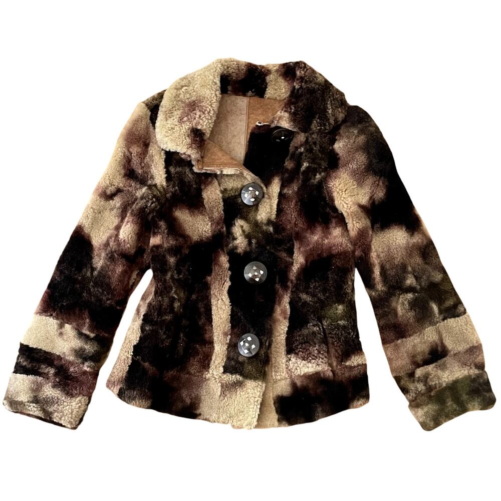 Vintage‎ 70s Shearling Tie Dye Jacket Oscar Leather Wear Boho Grunge Retro M
